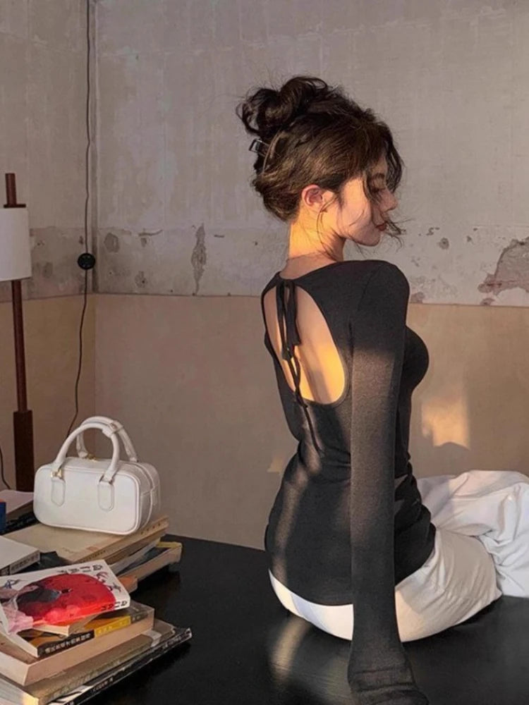 Korean Vintage Grunge Long Sleeve Tees Streetwear Trendy Sexy Casual Simple Women T-shirt Y2k Aesthetic All Match Slim Tshirts