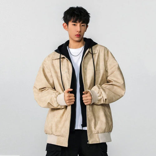 Load image into Gallery viewer, Men Jacket Spring New High Street Contrast Color Fake Two Pieces Hooded Drawstring Solid Color Jackets American Coat 9W1237
