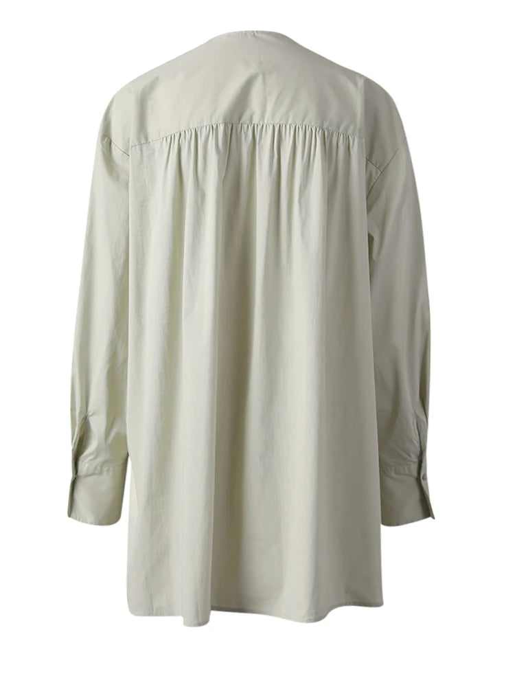 Women Light Green 3d Flower Big Size Blouse New Round Neck Long Sleeve Shirt Fashion Tide Spring Autumn 2025 CPG3308