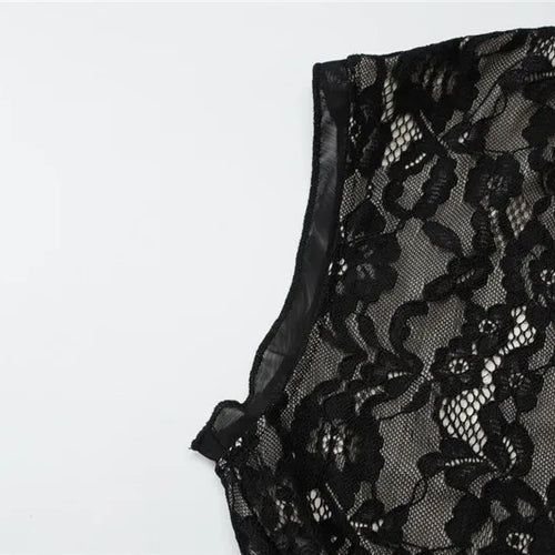 Load image into Gallery viewer, Mesh Lace Ruffled Sexy Maxi Dress For Women Gown Black Hollow Out Sleeveless Thigh High Split Club Long Dress Vestido
