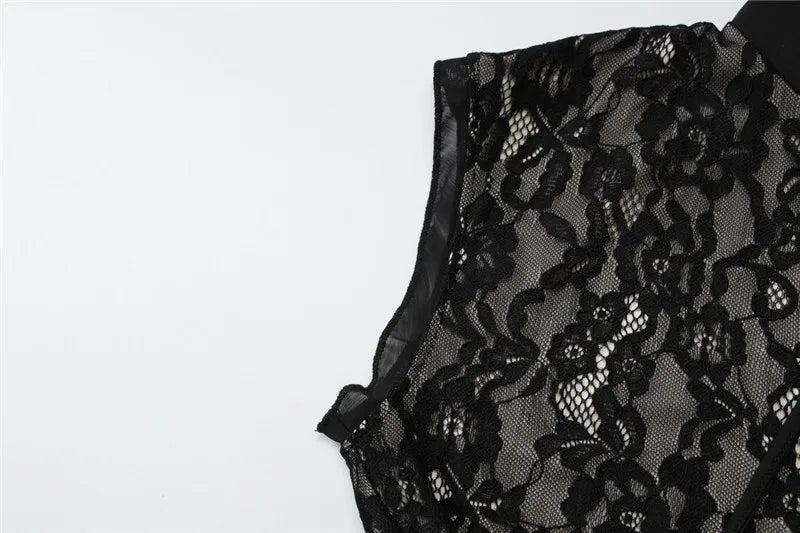 Mesh Lace Ruffled Sexy Maxi Dress For Women Gown Black Hollow Out Sleeveless Thigh High Split Club Long Dress Vestido