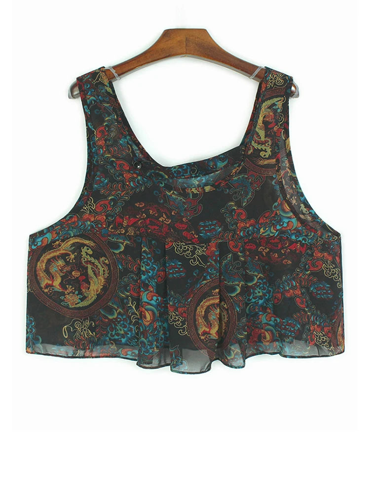 Women Black Pattern Printed Big Size Midi Dress New Round Neck Short Sleeve Fashion Tide Spring Summer 2025 1DJ0298