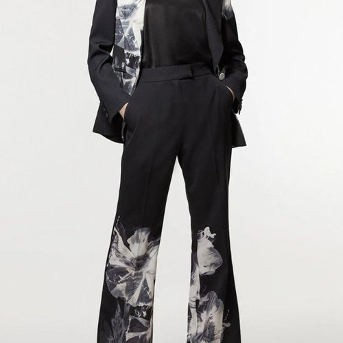 Load image into Gallery viewer, Slimming Printing Two Piece Sets for Women Lapel Long Sleeves Spliced Button Balzer High Waist Pant Set Female New
