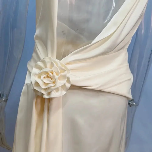 Load image into Gallery viewer, Satin Backless Sexy Maxi Dress For Women Elegant Rose Thigh High Split Beach Holiday Long Dress Gorgeous Club Gown
