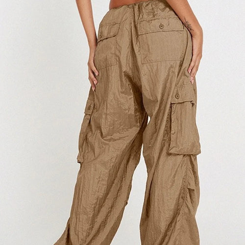 Load image into Gallery viewer, Solid Patchwork Pockets Loose Safari Style Pants For Women High Waist Spliced Drawstring Cargo Pant Female Fashion
