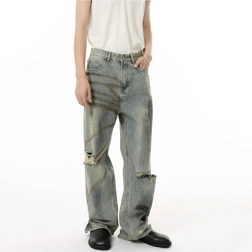 Load image into Gallery viewer, Niche Design Men&#39;s Two-piece Lapel Holes Contrast Color Single Breasted Denim Jackets Casual Straight Leg Male Jeans 9W1837
