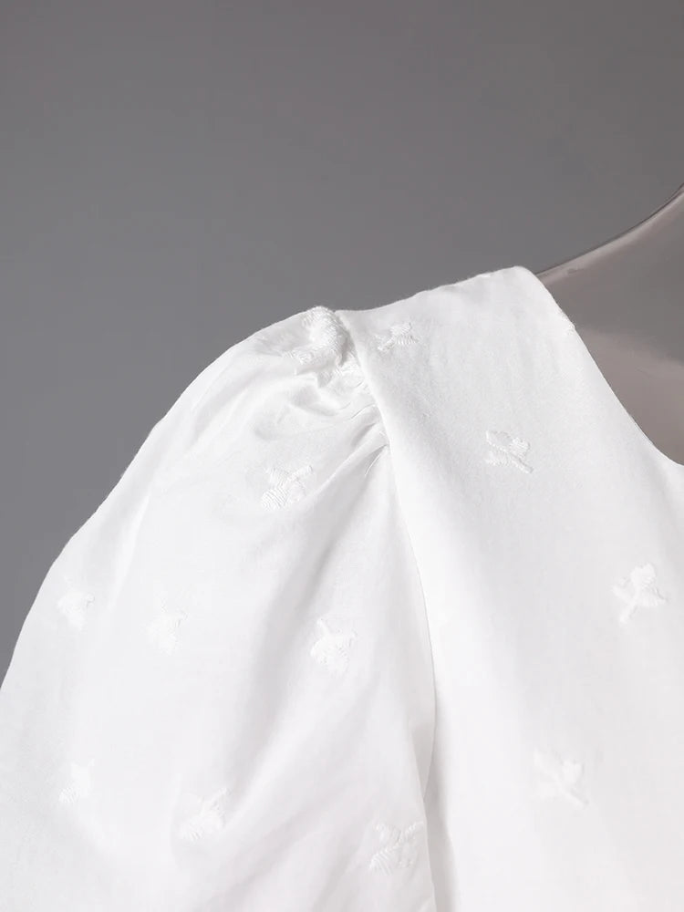 Women White Lace Hollow Out Elegant Slim Dress New Square Collar Short Sleeve Fashion Tide Spring Summer 2025 CPG3161