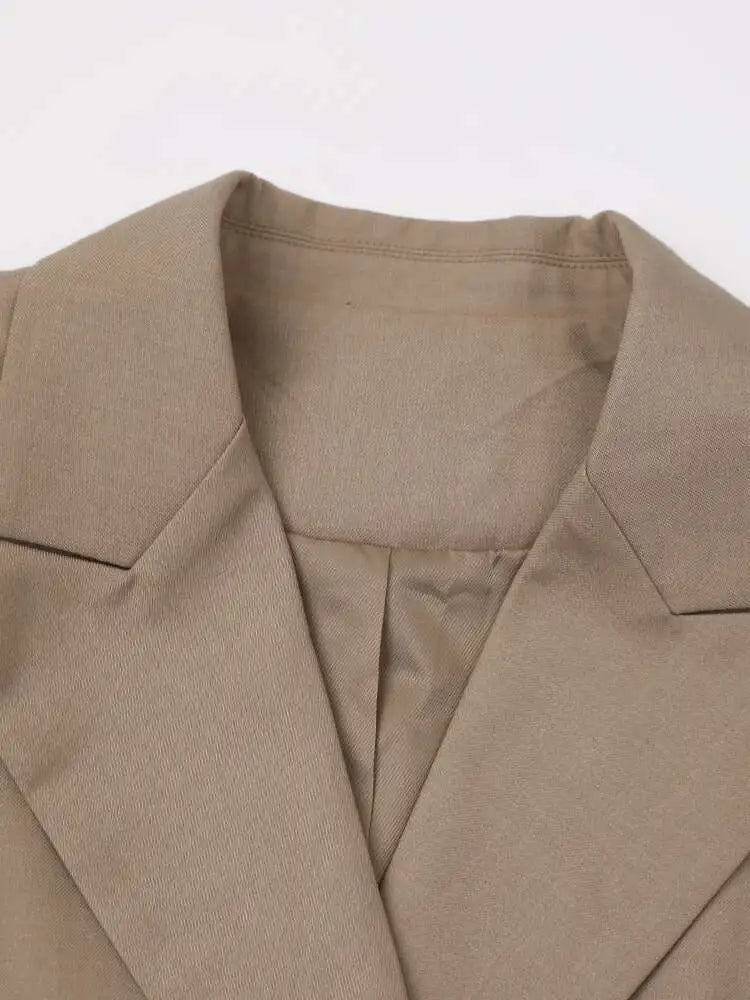 Women Khaki Drawstring Color-block Elegant Blazer New Lapel Long Sleeve Jacket Fashion Tide Spring Autumn 2025 CPDB162