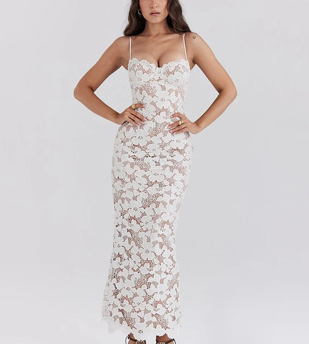 Floral Embroidery Sexy Maxi Dress For Women Fashion Spaghetti Strap Sleeveless Backless Lace-up Club Party Long Dress