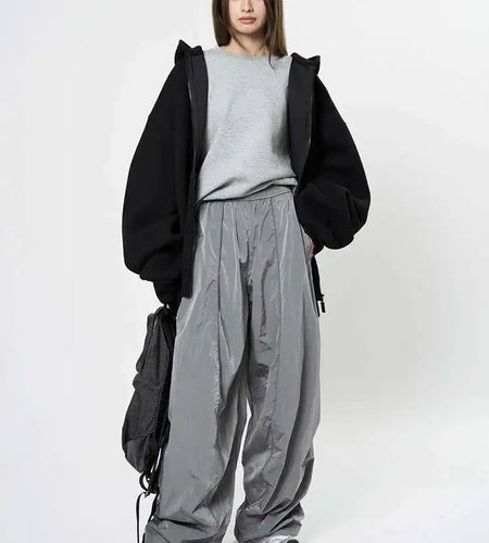 High Elastic Waist Glossy Green Pleated Long Wide Leg Pants New Trousers Women Fashion Tide Spring Autumn 2025 1DH9457