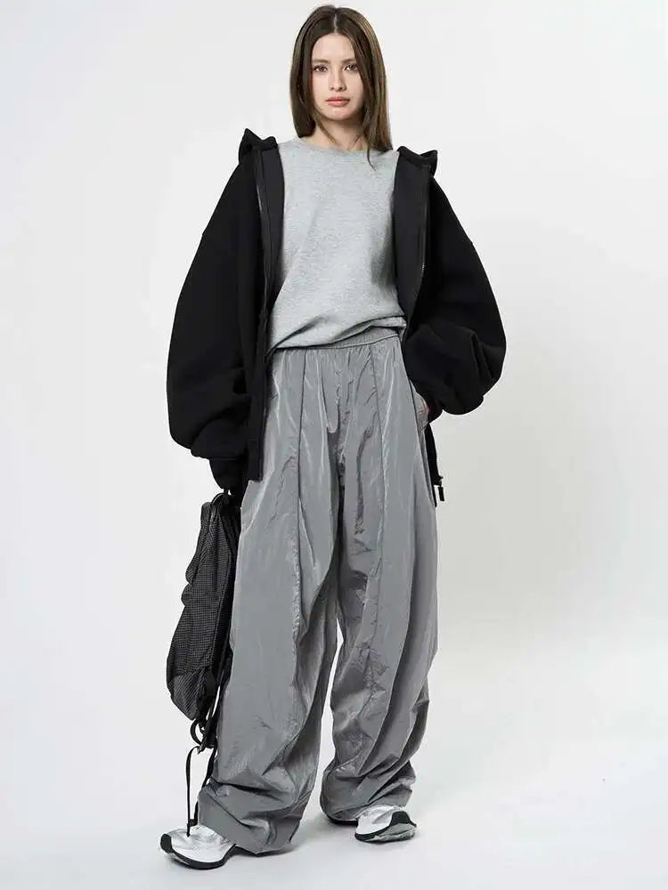 High Elastic Waist Glossy Green Pleated Long Wide Leg Pants New Trousers Women Fashion Tide Spring Autumn 2025 1DH9457