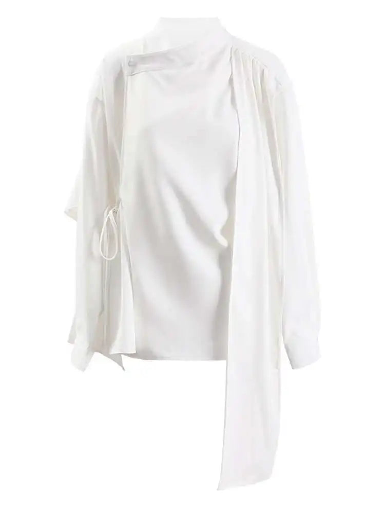 Women Irregular Design Ways Wear Big Size Blouse New Stand Collar Long Sleeve Shirt Fashion Spring Autumn 2025 CPG1239