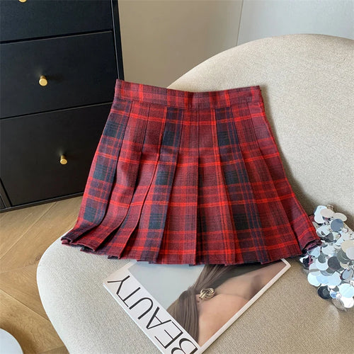 Load image into Gallery viewer, 2024 New Women Fashion Vintage Academy Style Plaid Patchwork Pleated Short Skirt Sweet A-line High Waist Mini Skirts Versatile
