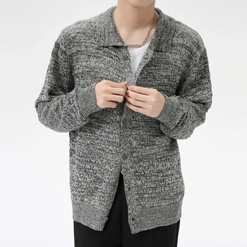 Minimalist Men's Cardigan Knitting Turn-down Collar Single Breasted Solid Color Male Clothing New Autumn Trend 2024 9C7043