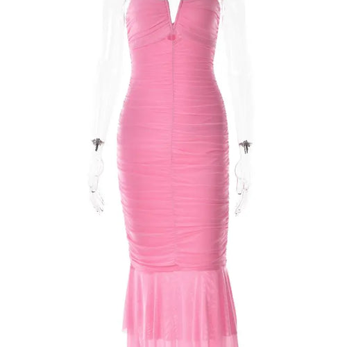 Load image into Gallery viewer, Sexy V-Neck Backless Shirring Mermaid Straps Long Dress Women Strappy Slim Wrap Dress Blue Green Party Night Clubwear
