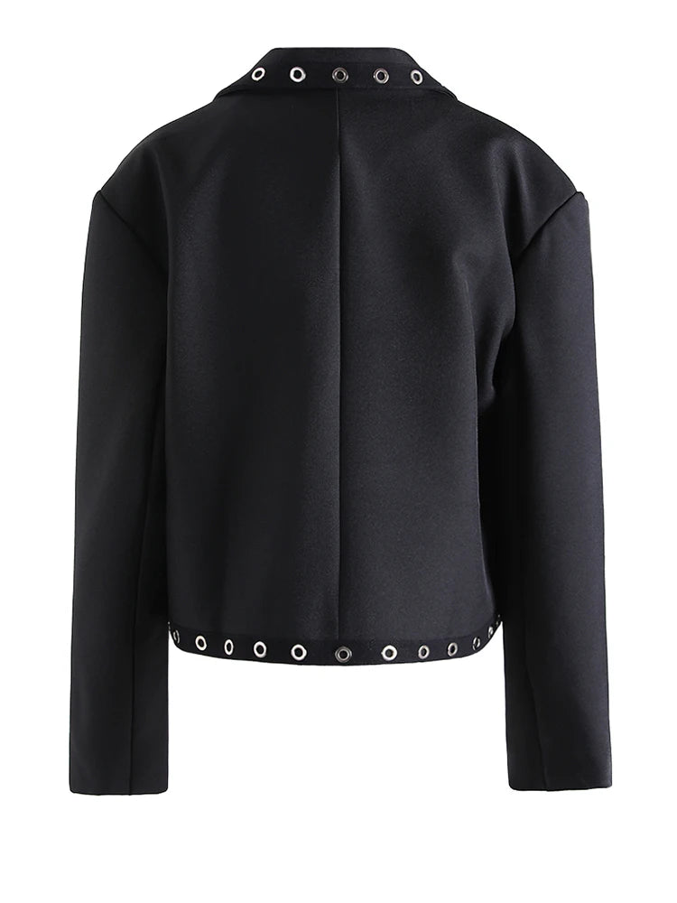 Women Black Hollow Out Big Size Elegant Blazer New Lapel Long Sleeve Jacket Fashion Tide Spring Autumn 2025 CPG1211