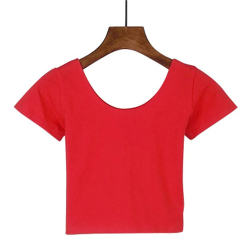 Load image into Gallery viewer, Solid Crop Top for Women Slim Fit High Waist Short Sleeve T-shirt Basic Summer Casual Tee
