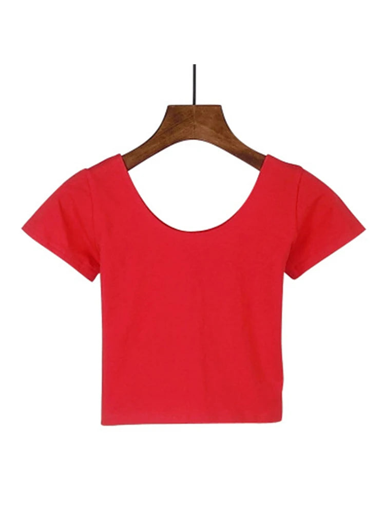 Solid Crop Top for Women Slim Fit High Waist Short Sleeve T-shirt Basic Summer Casual Tee