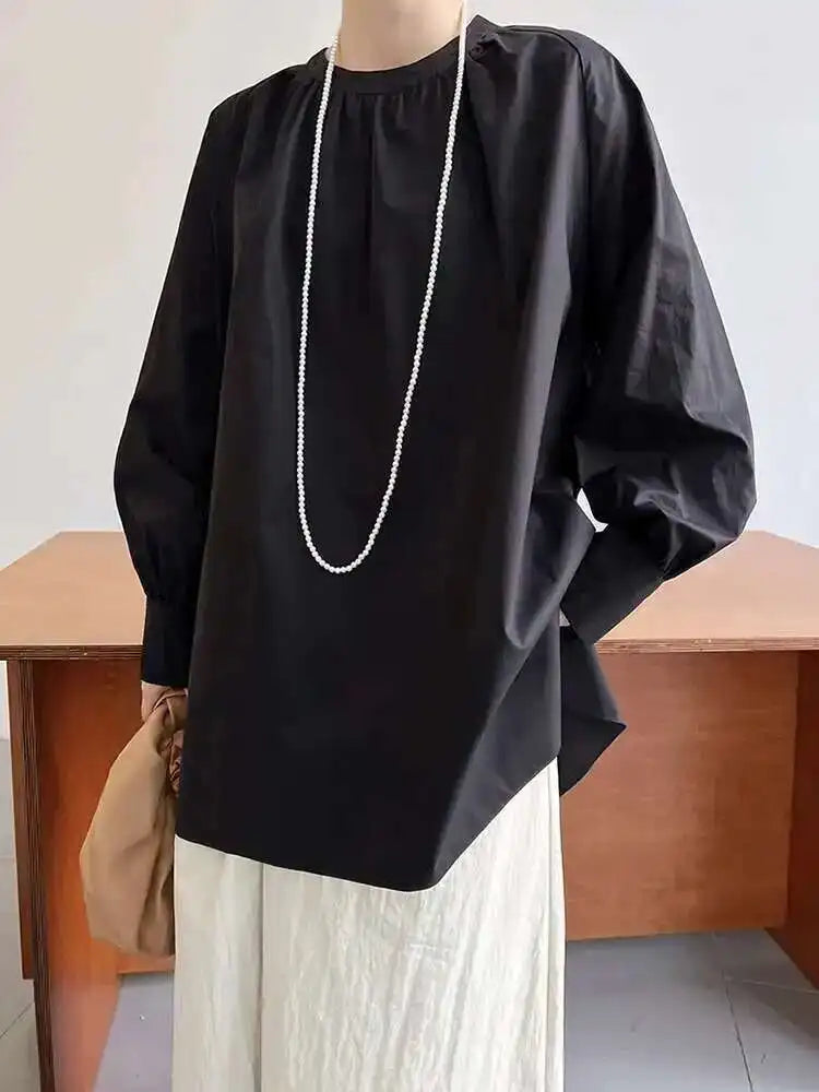 Women Yellow Big Size Long Blouse New Round Neck Long Sleeve Loose Fit Shirt Fashion Tide Spring Autumn 2025 1DH0197