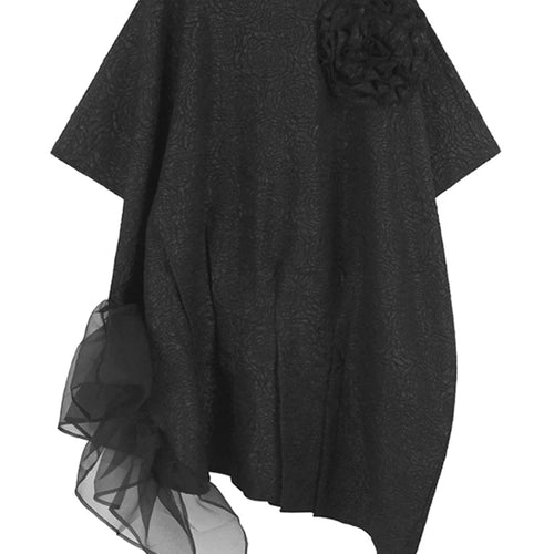 Load image into Gallery viewer, Women Black Three-dimensional Flower Big Size Midi Dress New Round Neck Half Sleeve Fashion Spring Autumn 2025  1DJ1104
