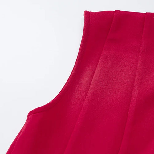Load image into Gallery viewer, Half High Collar Sleeveless Sexy Mini Dress For Women Fashion Solid Red High Waist A-line Club Pleated Sexy Dress
