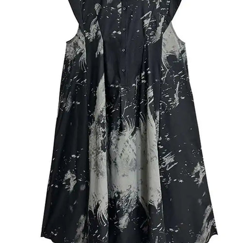 Load image into Gallery viewer, Women Black Pattern Printed Big Size Midi Shirt Dress New Stand Collar Sleeveless Fashion Tide Spring Summer 2025 1DH5837
