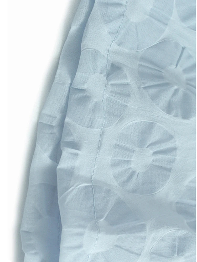 Women Blue Circle Printed Spliced Big Size Midi Shirt Dress New Lapel Short Sleeve Fashion Tide Spring Summer 2025 1DJ1356