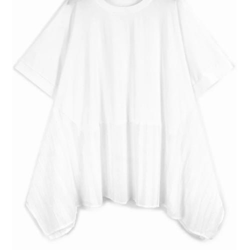 Load image into Gallery viewer, Women Gray White Color-block Irregular Big Size T-shirt New Round Neck Short Sleeve Fashion Spring Summer 2025 1DJ1583
