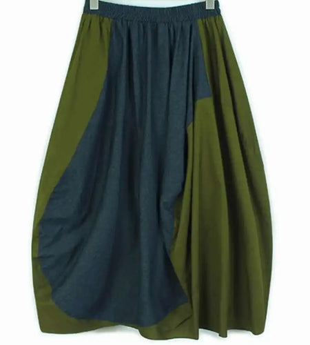 High Elastic Waist Green Denim Color-block A-line Half-body Skirt Women Fashion Tide New Spring Autumn 2025 1DJ0583