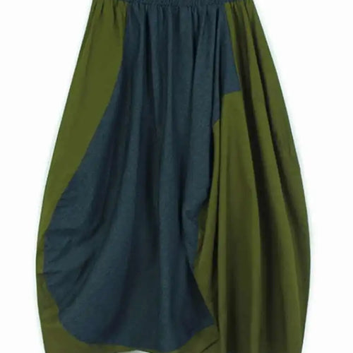 Load image into Gallery viewer, High Elastic Waist Green Denim Color-block A-line Half-body Skirt Women Fashion Tide New Spring Autumn 2025 1DJ0583
