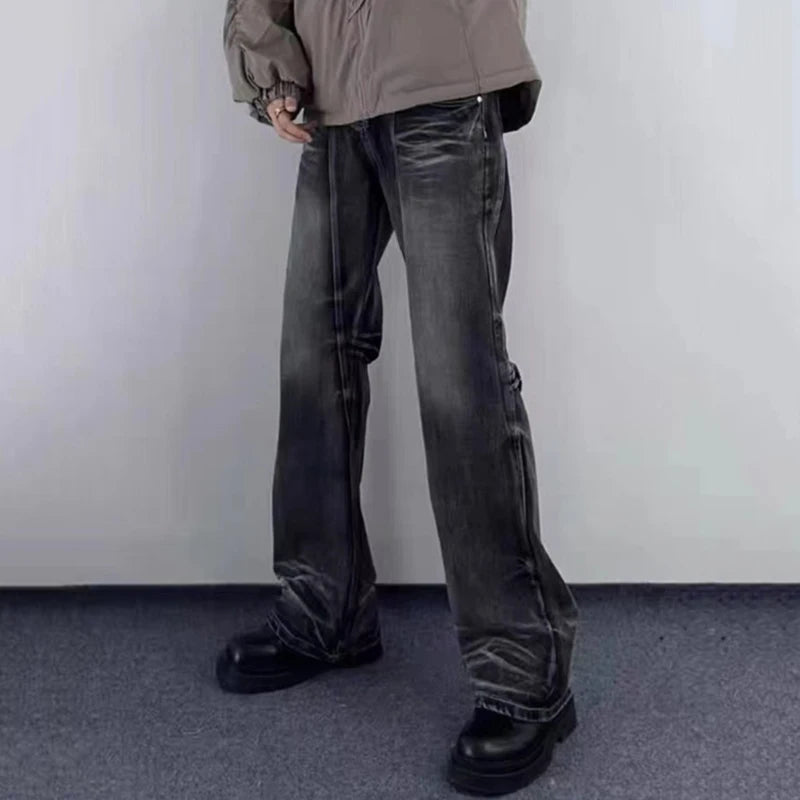 Hip Hop Men's Wear Denim Pant Boot Cut New Trendy Wide Leg Jeans Summer Personalized Bottoms 2025 American Tide 9W1423