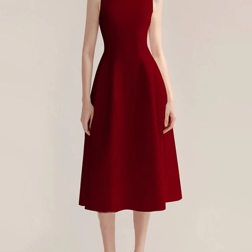 Load image into Gallery viewer, Solid Slimming Spliced Pockets Minimalist Dresses for Women Round Neck Sleeveless High Waist Elegant Dress Female
