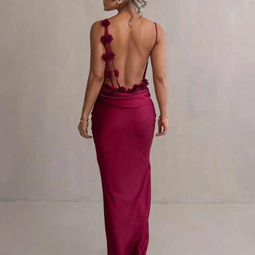 Load image into Gallery viewer, Floral Draped Backless Maxi Long Dress For Women Fashion Spaghetti Strap Sleeveless Bodycon Evening Party Dress Elegant
