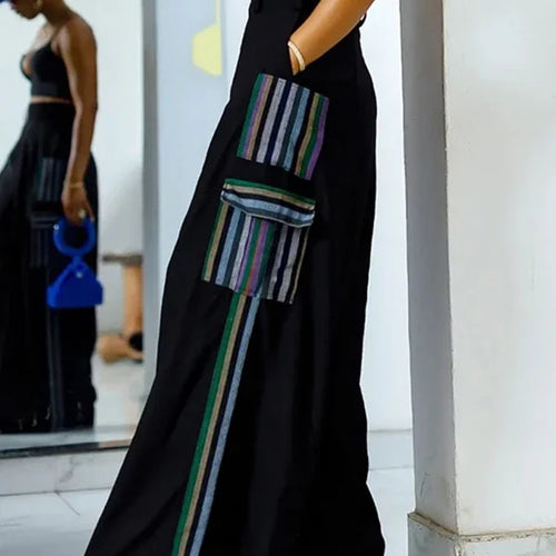 Load image into Gallery viewer, Split-joint Female Loose Wide Leg Trousers Summer Spring Striped High Waisted Pants with Pockets for Women
