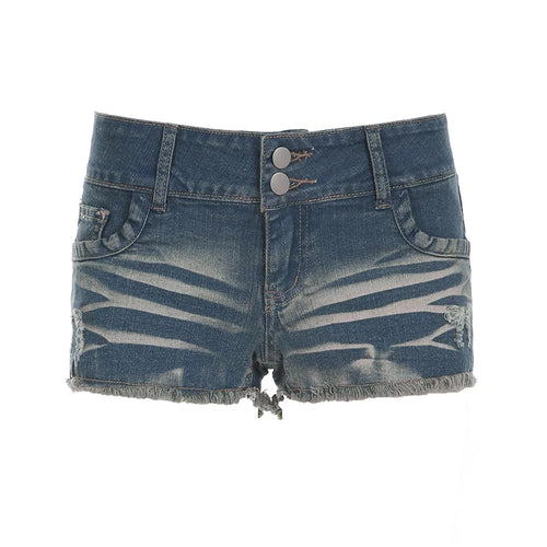 Load image into Gallery viewer, Streetwear Washed Low Waist Slimming Denim Shorts Women Summer Botton-Fly Mini Tassel Edge Micro Jeans Casual Bottoms
