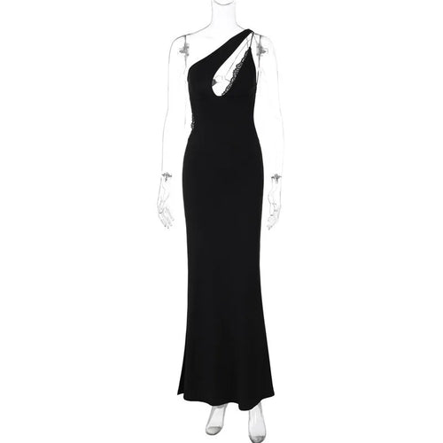 Load image into Gallery viewer, Skew Collar Backless Sexy Mini Dress For Women Gown Black Hollow Out Off-shoulder Sleeveless Bodycon Club Long Dress
