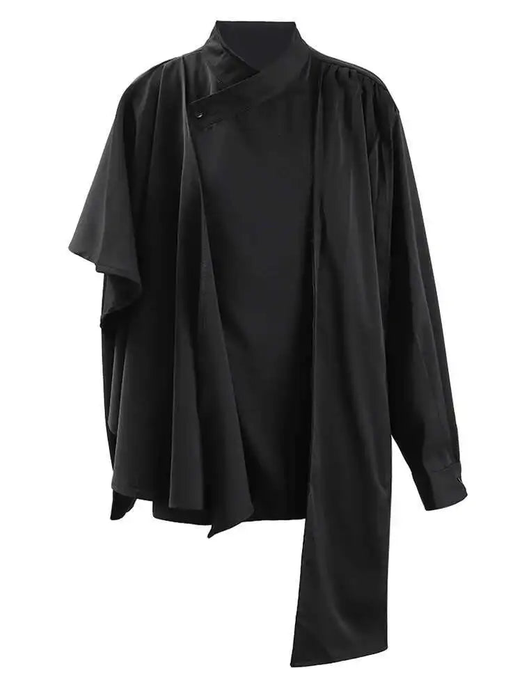 Women Irregular Design Ways Wear Big Size Blouse New Stand Collar Long Sleeve Shirt Fashion Spring Autumn 2025 CPG1239