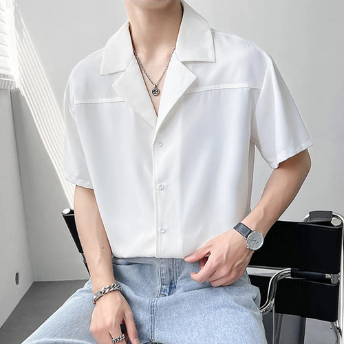 Load image into Gallery viewer, Summer Korean Style Men's Shirts Short Sleeved Trendy Solid Color Turn-down Collar Singel Breasted Male Top 9W1873
