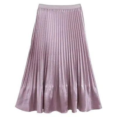 French Fashion Women Solid Elegant Festival Pleated Long Skirt Spring Summer Elastic High Waist Office Lady Skirts Popular Trend