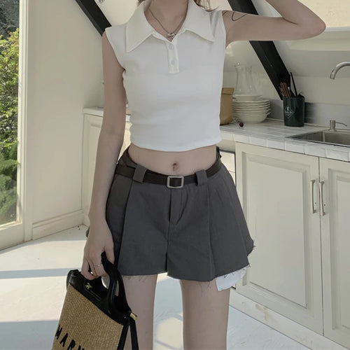 Load image into Gallery viewer, y2k Tank Top Women Summer Clothes Solid Color Turn Down Collar Buttons Sleeveless Tshirt Vest 2000s Clothing Streetwear
