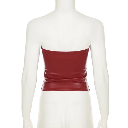 Load image into Gallery viewer, Sexy Solid Wrinkled PU Leather Skinny Tube Camisole Women Summer Street Basic Solid Cropped Tops Y2K Aesthetic Hottie
