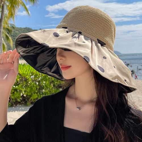 Load image into Gallery viewer, Summer Hats For Women Fashion Polka Dots Design Straw Hat High Quality Sun Protection Sun Hat Travel Beach Hat
