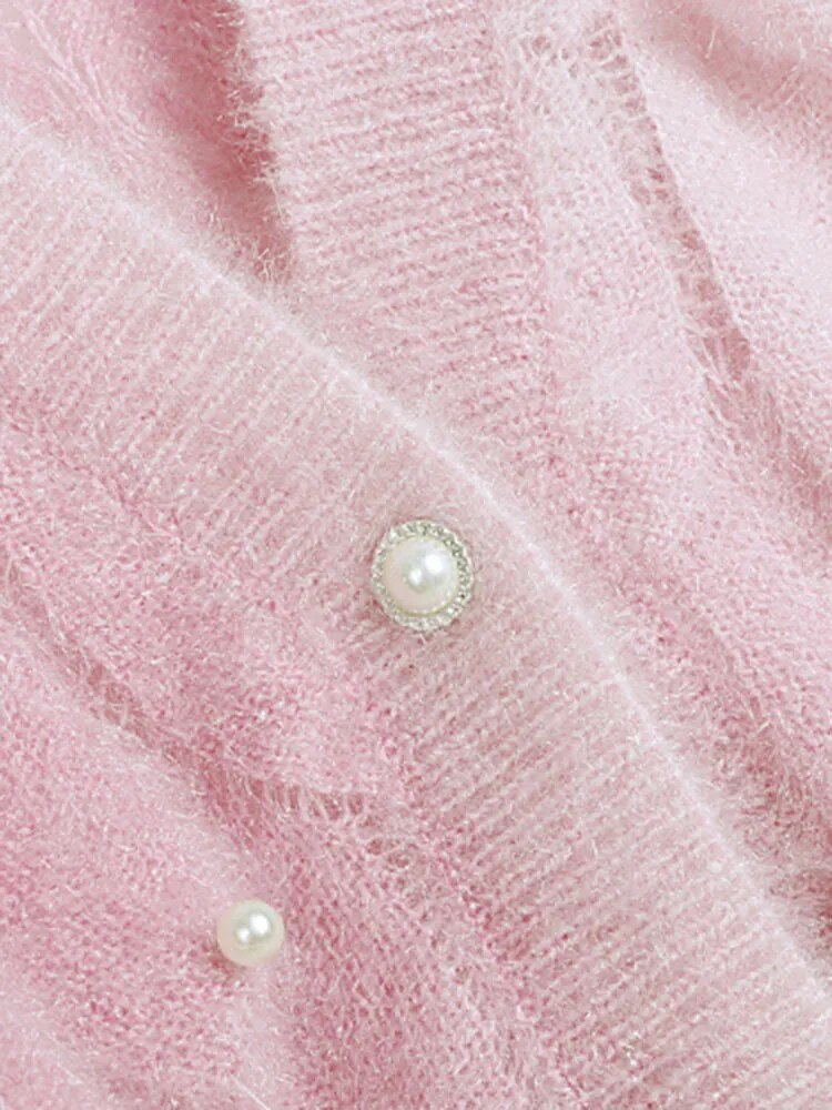 Gradient Casual Loose Knitting Sweaters For Women V Neck Long Sleeve Patchwork Pearls Temperament Sweater Female