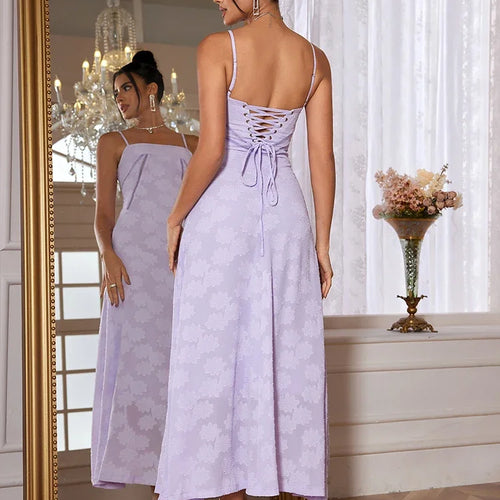 Load image into Gallery viewer, Summer Elegant Maxi Dress 2024 New Arrival Purple Spaghetti Strap Wedding Guest Dress Lace Up Party Dresses
