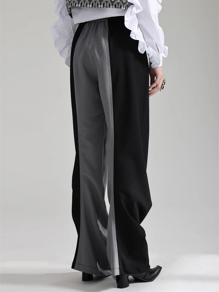 Colorblock Casual Loose Pants For Women High Waist Patchwork Drawstring Minimalist Wide Leg Pant Female Fashion