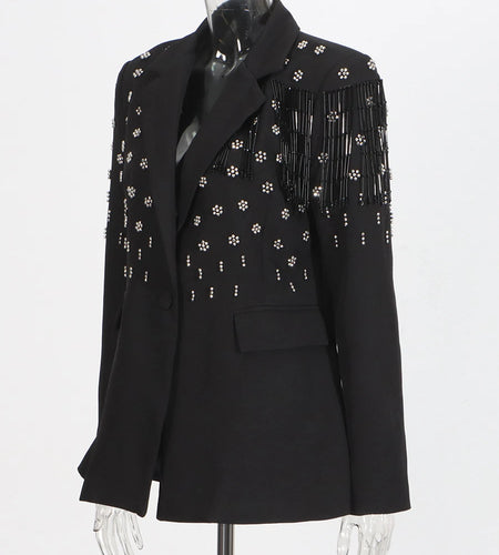 Solid Spliced Diamonds Loose Blazers For Women Lapel Long Sleeve Tunic Temperament Coats Female Fashion Style New