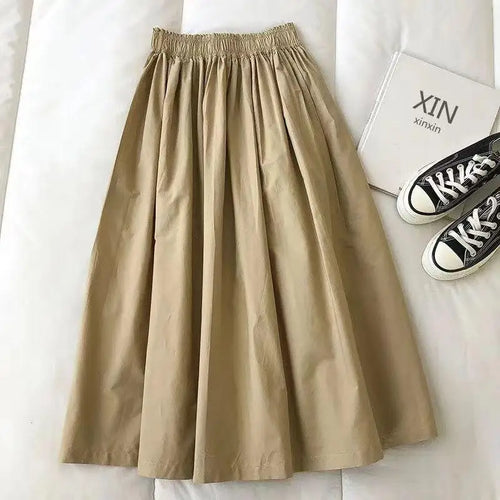 Load image into Gallery viewer, Korean Black White High Waist Vacation Slim Pleated Long Skirt Spring Summe Women Blue Khaki Elegant Workwear A-line Skirt Trend

