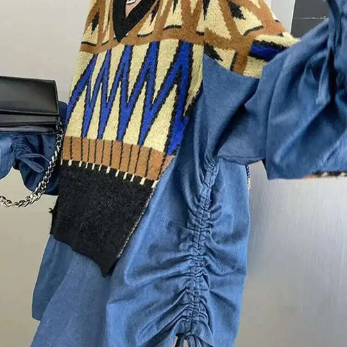 Load image into Gallery viewer, Pattern Denim Big Size Knitting Sweater Round Neck Long Sleeve Women Pullovers New Fashion Spring Autumn 2025  1DH0152
