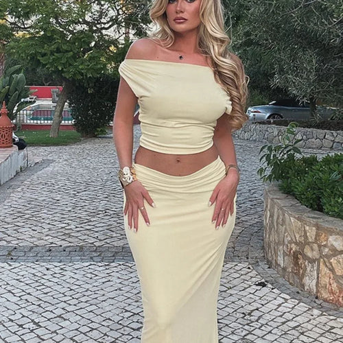 Load image into Gallery viewer, Sexy Skirt Two Pieces Sets For Women Sleeveless Slim Fit Off-shoulder Crop Top And Long Skirt Sexy Two Pieces Sets
