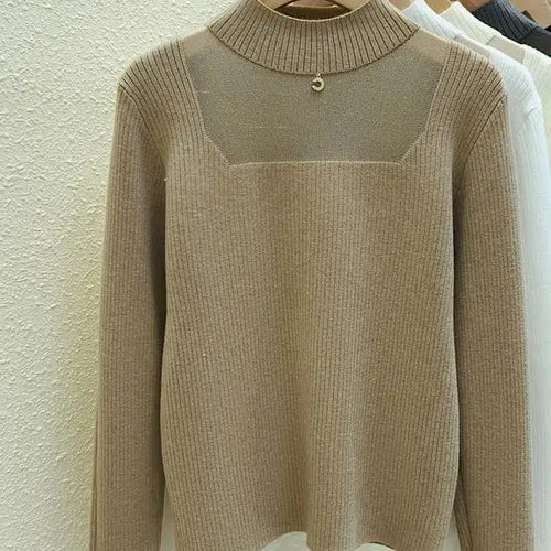 Load image into Gallery viewer, Autumn Winter Women Solid Mesh Velvet Sweater Korean Fashion Warm Round Collar Knitwear Long Sleeve Pullovers Tops Thick Popular
